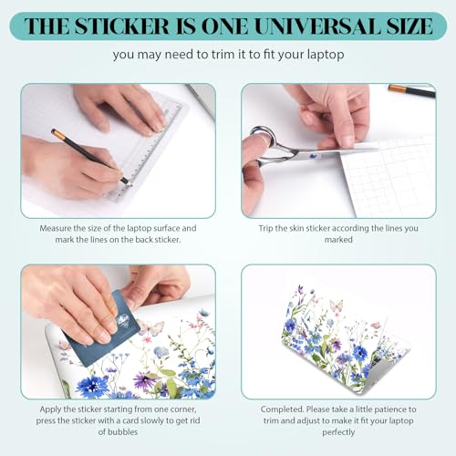 Image of Laptop Skin Sticker Decal, 12 inch 13 inch 13.3 inch 14 inch 15 inch 15.4 inch 15.6 inch Universal Vinyl Notebook Skin Sticker Cover Art Protector Decal with Free 2 Wrist Pads, Beautiful Floral White