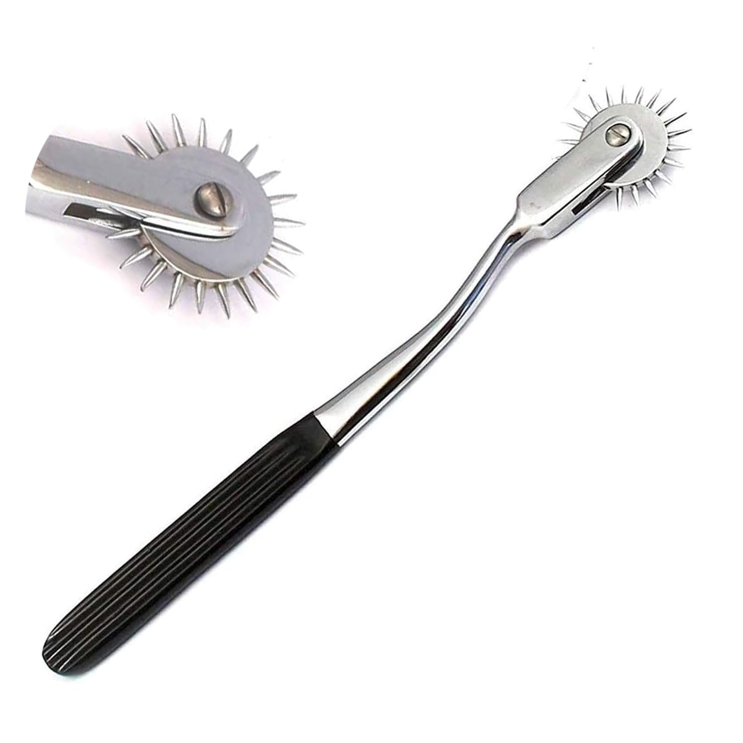 PC Rotating SPUR Black WARTENBERG Pinwheel Chrome Plated