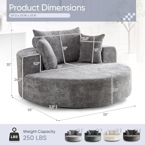 Sillón giratorio grande chenille gris miniatura 2