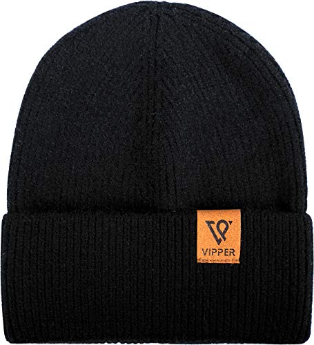 VIPPER Men Beanie Knit Skull Cap Warm Stocking Hat Guys Women Winter Cuff Cuffed Beanie Hats Black