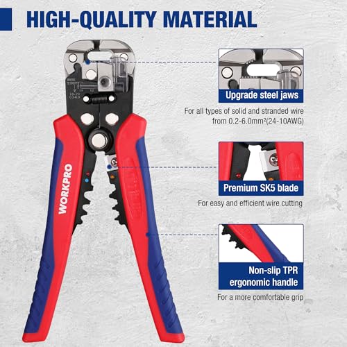 WORKPRO Automatic Wire Strippers, 3 in 1 Wire Cutters, Electrical Terminal Crimper - Image 3