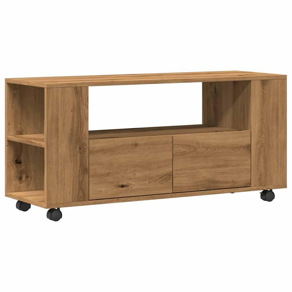 Snsowed Mueble TV Ruedas Madera ingeniería Roble Artisan 102x34,5x43cm, Mesa TV, Mueble TV Salon, Mueble Television, Mesa Television, Muebles De Salon, Mesa Salón TV - 855991