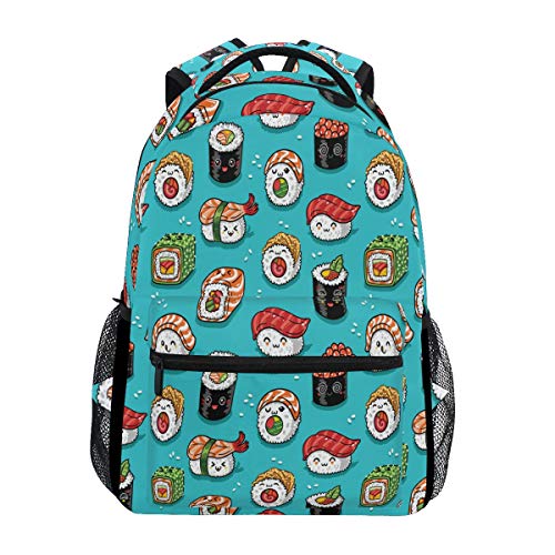 Sushi Kawaii - Mochila japonesa impermeable para escuela, bolsa de hombro, mochila de gimnasio, bolsa de comida azul, bolsa de viaje al aire libre, para niños, niñas, mujeres y hombres Cover