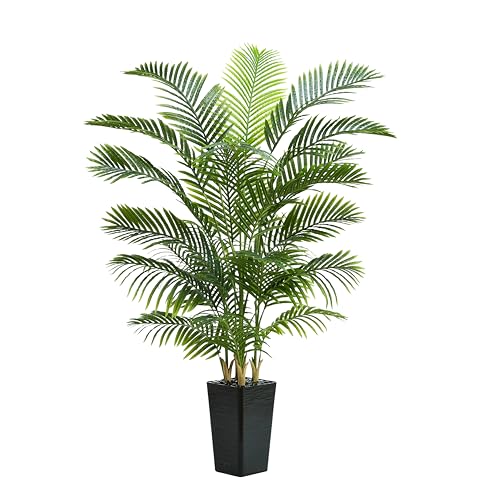 Image of Artificial Palm Tree:6FT Tall Fake Areca Palm Plant (Black Planter)