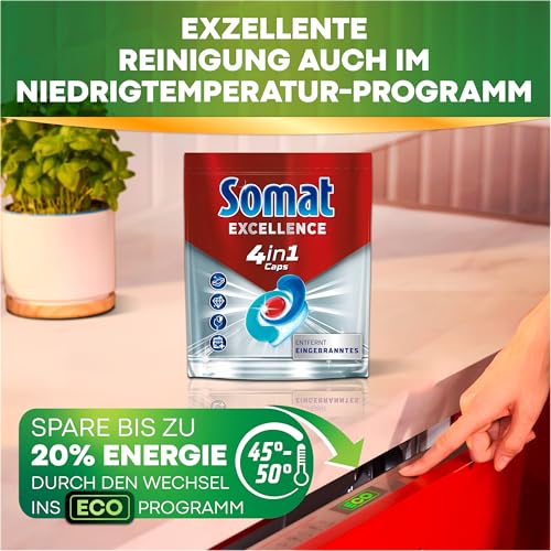 Somat Excellence 4in1 Caps (84 Caps), schnellauflösende Spülmaschinen Caps für brillanten Glanz auch im Niedrigtemperatur-, Kurz- & Eco-Programm, Somat Caps entfernen kraftvoll Eingebranntes 6