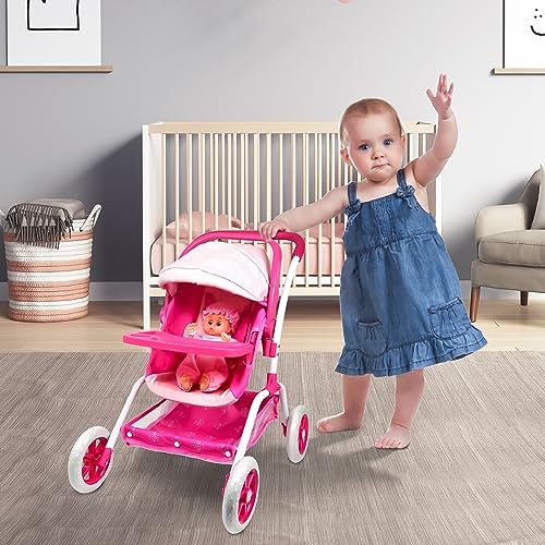 ANIVIA Puppenwagen, Puppenwagen, 8 in 1 Kinderwagen, Puppenwagen & Kinderwagen, Spielzeug, Geschenk für Kinder, geeignete Puppen bis 14 Zoll – Rosa – Bild 8