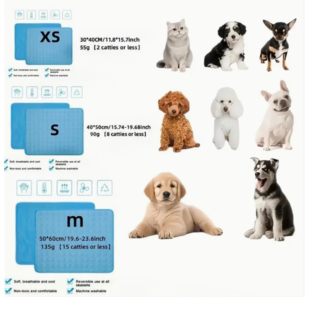 Alfombrilla de enfriamiento para perros y gatos, almohadilla reutilizable de seda de hielo para mascotas, 150 x 100 cm, manta lavable para uso en interiores y exteriores, paquete de 2 cojines medianos
