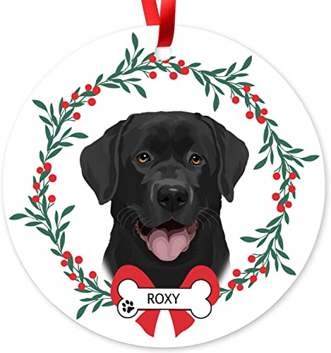 Personalized Black Lab Ornament, Custom Pet Name Keepsake for Labrador Retriever Lovers Dog Xmas Tree Decor, 3.50 inch (Black Lab-P13)