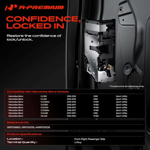 Image of A-Premium Front Right Passenger Side Door Lock Actuator | Fit For Mercedes-Benz ML400 2015, GL450 2015-2016, GL350 /GLE300d 2016, GLE350 /GLE400 /GLE550e 2016-2017, GLS450 2017