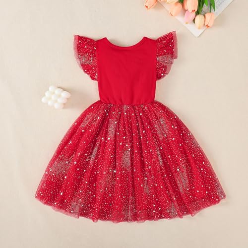Toddler Girls Dress Kids Ruffle Sleeve Casual Tutu Skirts Little Girl Formal Dresses Summer Beach Sundress3