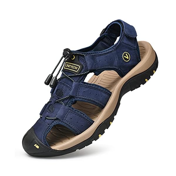 Unitysow Sandals Men's Closed Toe Walking Sandals Outdoor Sport Hiking Sandals Casual Fisherman Leather Sandals Summer Beach Sandal,Blue,Size 9.5