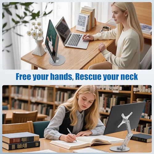 Image of Portable Monitor Stand VESA Mount, Tilt & Rotation Joints Use Metal Hinges, Foldable Aluminum Desk Mount for 13-18.5 Inch & up to 5.5 lbs Small Monitors, Suitable for Home Office Travel (Silver)