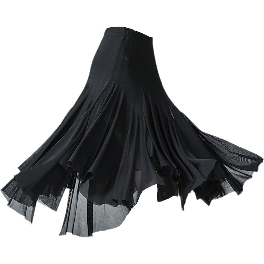 Lpitoy Women's Black Long Latin Dance Skirt Soft Elegant Ballroom Dance Waltz Dancewear Flamenco Costume For Practice Skirt