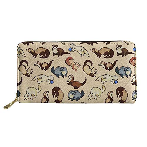 NYLY Portefeuille long pour femme avec fermeture éclair en cuir synthétique pour pièces de monnaie, téléphone et cartes de crédit, Furets coquins Cover