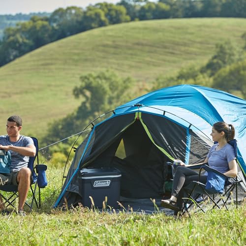 Image of Coleman Carlsbad 4 Person Dark Room Dome Camping Tent with Screen Room, E Ports, Side Windows, and WeatherTec System, Teal Blue /Black