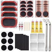 YTIan 55 Stück Fahrrad Flickzeug Set, Tragbares Reifenreparaturset mit Flicken + Reifenheber + Kleber, Geeignet für Fahrrad, Motorrad, Mountainbike und Geländefahrzeuge