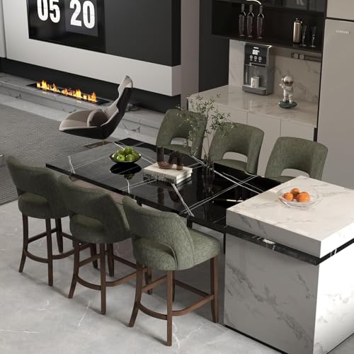 Image of VKNOW Bar Stools Set of 2, 26 inch Upholstered Counter Height Bar Stools, Modern Counter Stools with Wood Legs for Kitchen Island Dining Room Bar, Green