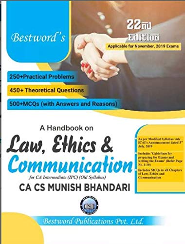 Law, Ethics and Communication for CA IPCC (Old Syllabus) Latest Edition By Munish Bhandari Applicable for November 2019 Exam