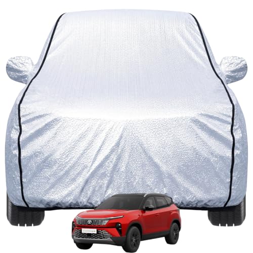 Image of Pivalo Car Cover for Tata Harrier All Model & Years (2019-2026) 100% Waterproof with Mirror Pockets, Triple Stitched Bottom Elastic Dustproof Full Body Protection (Heat & UV Resistant, Silver)
