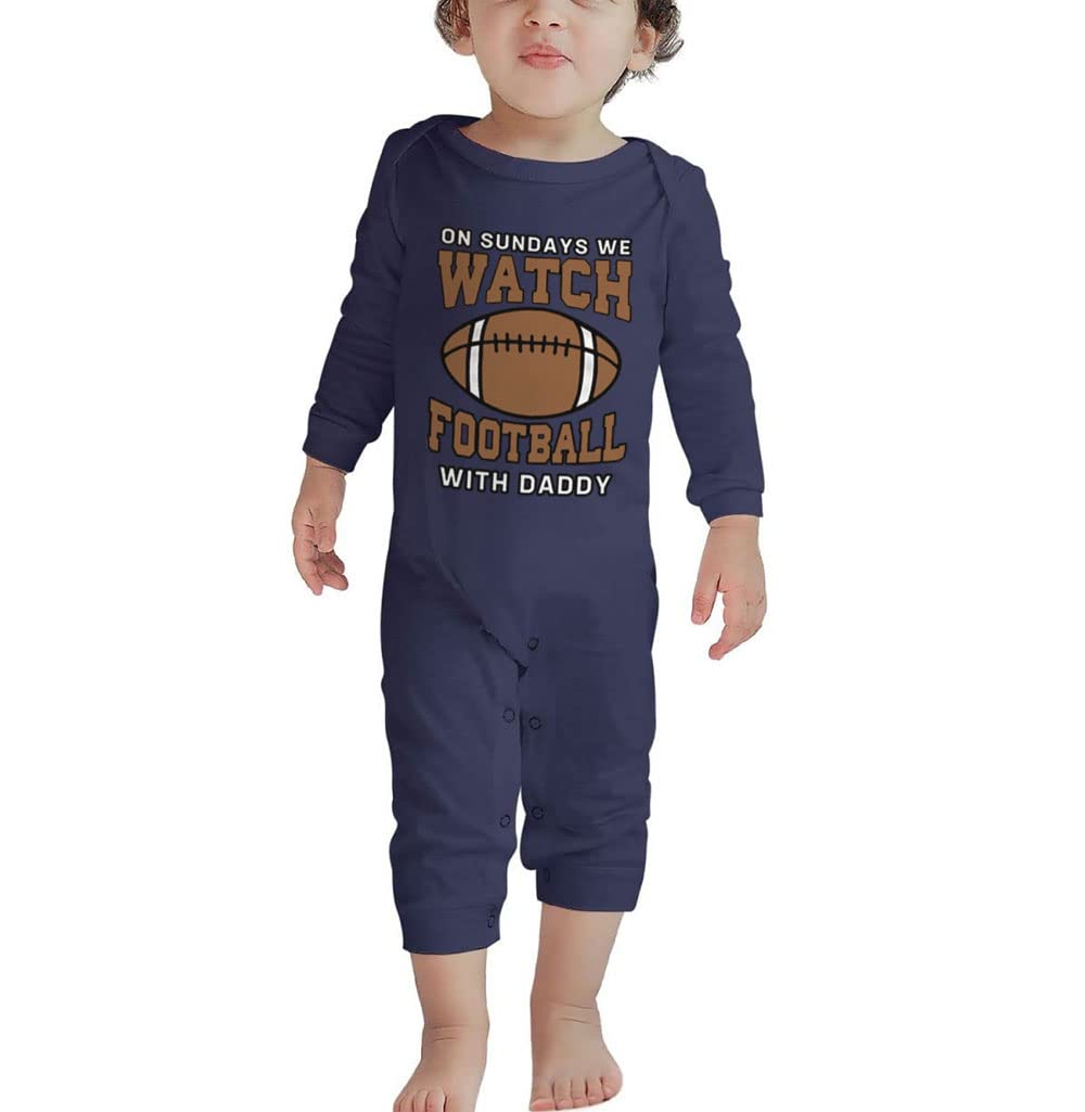On Sundays We Watch Football with Daddy - Cute Baby Bodysuit Footed Romper