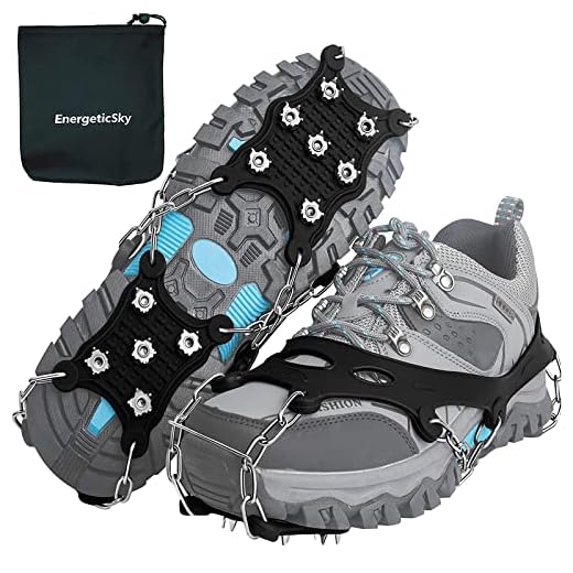 EnergeticSky Ice Cleat Spikes Crampons and Tread for Snow & Ice,The Only Innovative Design on Amazon,Attaches Over Shoes/Boots for Everyday Safety in Winter,Outdoor,Slippery Terrain. (Medium)