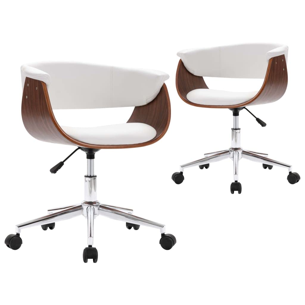 Juego de 2 sillas de comedor giratorias de piel sintética, color blanco, orientables 360°, altura regulable con muelle de gas, acolchado ergonómico, estructura de madera con patas de metal