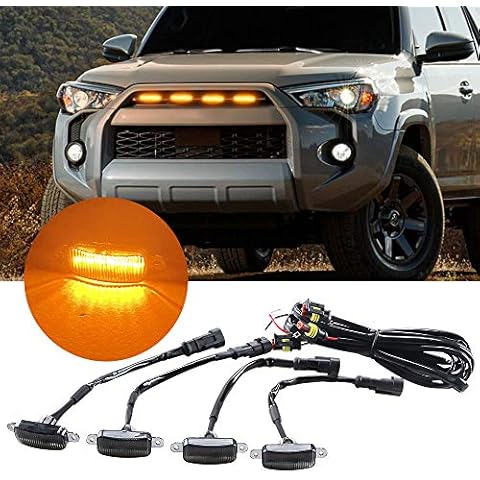 Sidaqi 12W 4-LED Amber Front Grille Lights for Car SUV Fo-rd F-150 Raptor 2014-2020 Waterproof LED Grille Warning Lights Front Bumper Cover Lamp Daytime Running Lights DRL 12V Cover