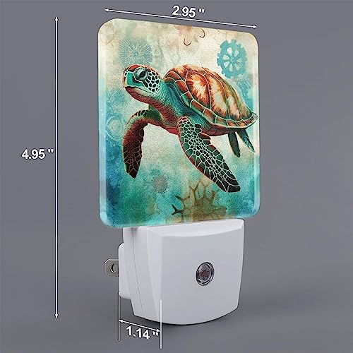 Image of Sea Turtle LED Plug-in Night Lamp 2 Piece Set, Auto Sensor Nightlights Set of 2 for Bedroom Bathroom