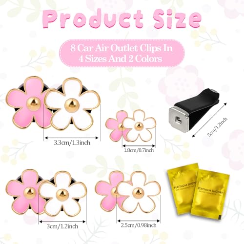 Image of 8 Pcs Air Vent Clips Car Accessories Cute Car Air Freshener Vent Clip Daisy Flower Airs Conditioning Outlet Clip for Women for Vents Cars Interior Decor Dashboard Accessories 4 Size, White, Pink