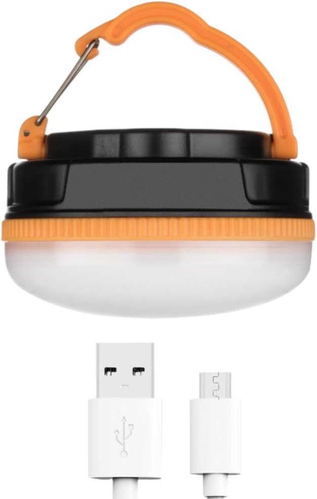 Camping Lantern Emergency Tent Light Lamp, 180 LM Dimmable LED Rechargeable Tent Handle Lamp USB Charing with Hook and Magnetic Backpacking for Camping, Hiking, Emergency, Blackout, Car Repair-Orange