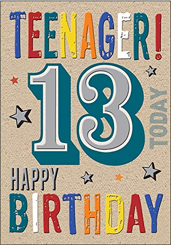 Piccadilly Greetings Juvenile Birthday Card Age 13 - 7 x 5 inches brown|blue|yellow|red
