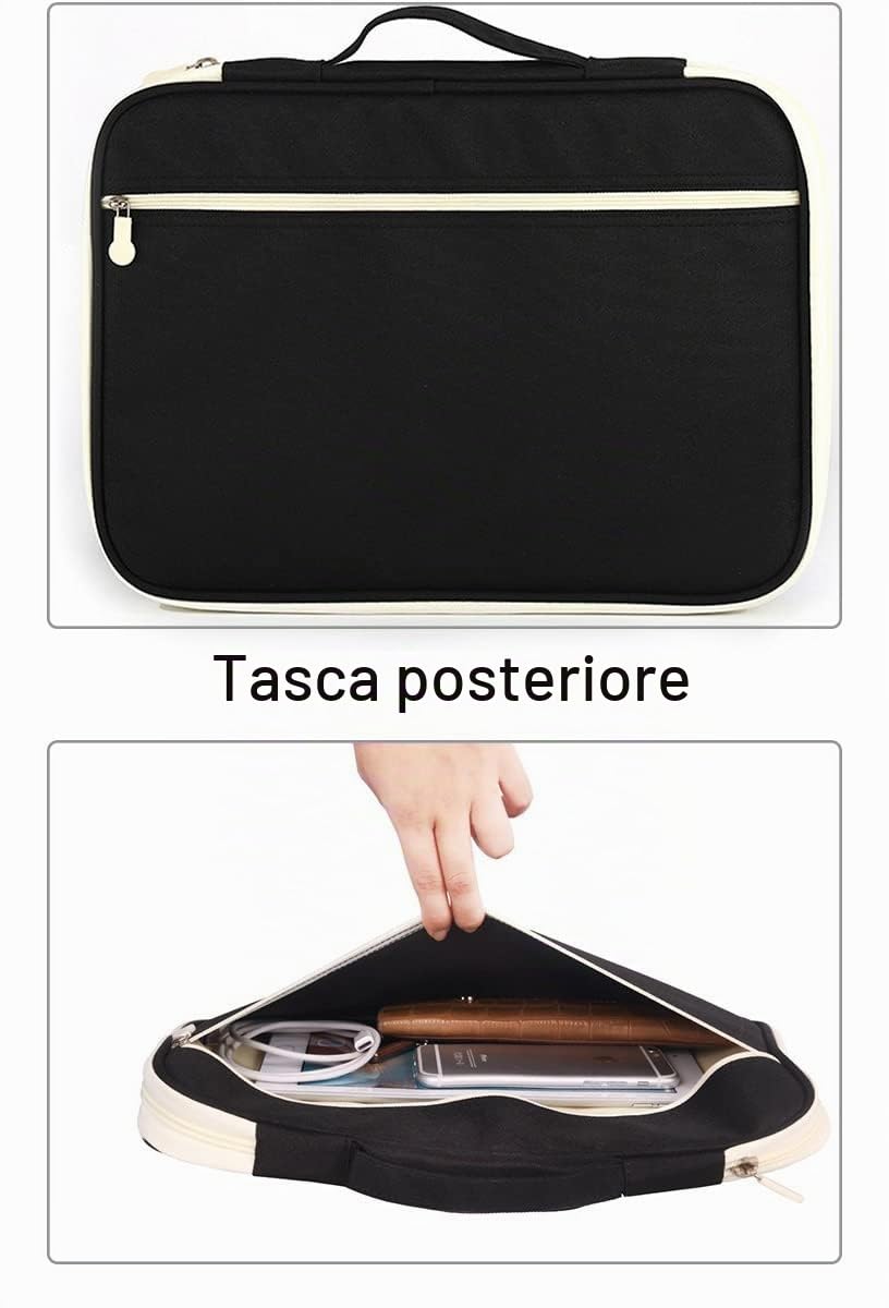 JAKAGO Cartella portadocumenti A4 con cerniera,cartelle portadocumenti da viaggio con numerosi vani,leggera ottima la maniglia per portarla con sé