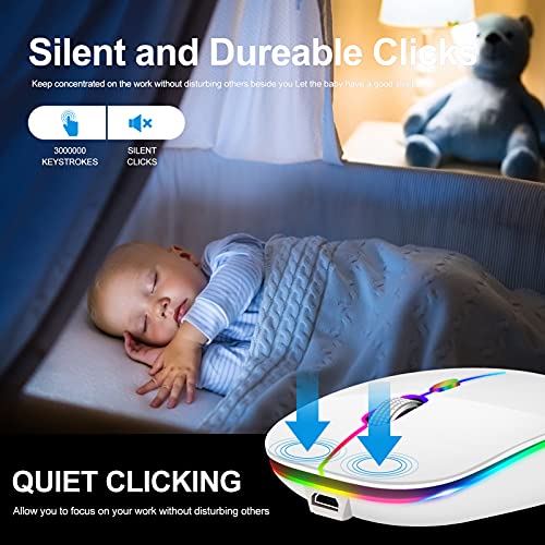 Image of KLO Rechargeable Bluetooth 5.2 /3.0 /Type-C /USB-2.4G Mouse for MacBook /MacBook air /Pro /iPad, Wireless Mouse for Laptop /Notebook /pc /iPad /Chromebook (2 /White)