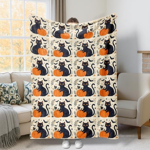 Manta con diseño de gato de Halloween cobija mullida decorativa para cama y sofá 2
