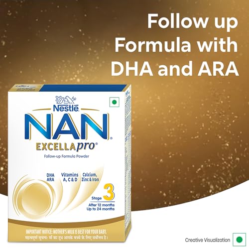 Image of Nestle NAN EXCELLAPRO Nan Stage 3 Follow-Up Formula Milk Powder For Babies, 12-24 months, With DHA, ARA, 400g Pouch in Box
