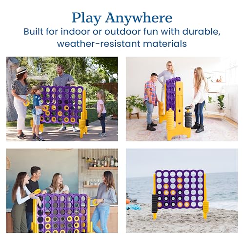 Image of ECR4Kids Jumbo 4-to-Score Giant Game with 42 Rings and Reset Sliders, Kids Games, Purple /Gold