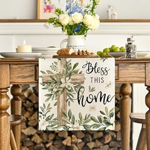 Artoid mode cross olive leaves spring table runnerseasonal summer easter kitchen dining table decoration for home party decor 13×72 inch  urban country home decor