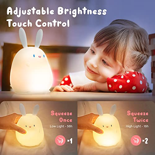 Uneede Cute Bunny Night Light For Kids, Kawaii Bunny Lamp For Gifts, Silicone Animal Night Lights With Touch Sensor, Nursery Rechargeable Led Rabbit Night Light With Timer For Teen Toddler Baby Gift #TOP2