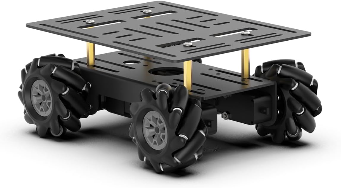 Mecanum Robot Chassis Car Kit with 360° Omnidirectional Wheel, Aluminum Alloy Frame, TT Motor, 66mm Omnidirectional Wheels, Robotic Moving Platform Robot Car DIY Kit (Unassembled)