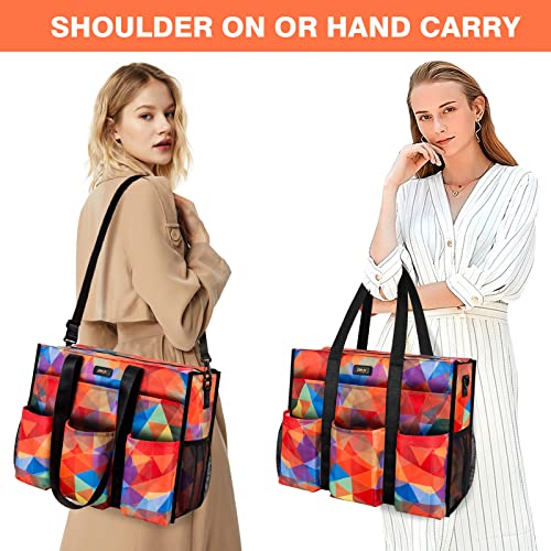 Image of IBFUN Utility Tote Bag with 24 Pockets, Large Teacher Tote for Women with Laptop Compartment, Travel Tote Bag with Zip Top