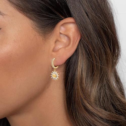 Gold Sunflower Earrings for Women - Sterling Silver Flower Hoop Earrings Classic Hypoallergenic White Cubic Zirconia Fashion Dainty Loop Earrings Gift for Her Birthday Mother's Day3