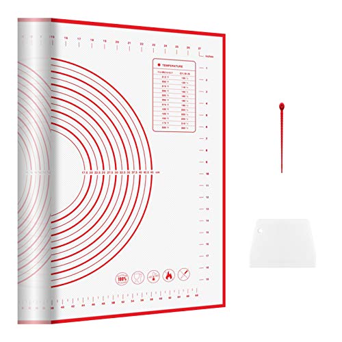 AMZOYO Extra Grande Alfombrilla de Silicona para Pastelería con Medidas, Alfombrilla para Enrollar Masa Antiadherente Pastel, Hornear Pizza (80x60cm, Espesor 0.4mm, Rojo) Cover