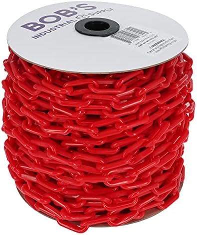 BISupply Red Plastic Chain Links - 125ft x 2in Plastic Barrier Chain for Safety Crowd Control or Plastic Links Halloween Decor Chains for Costumes