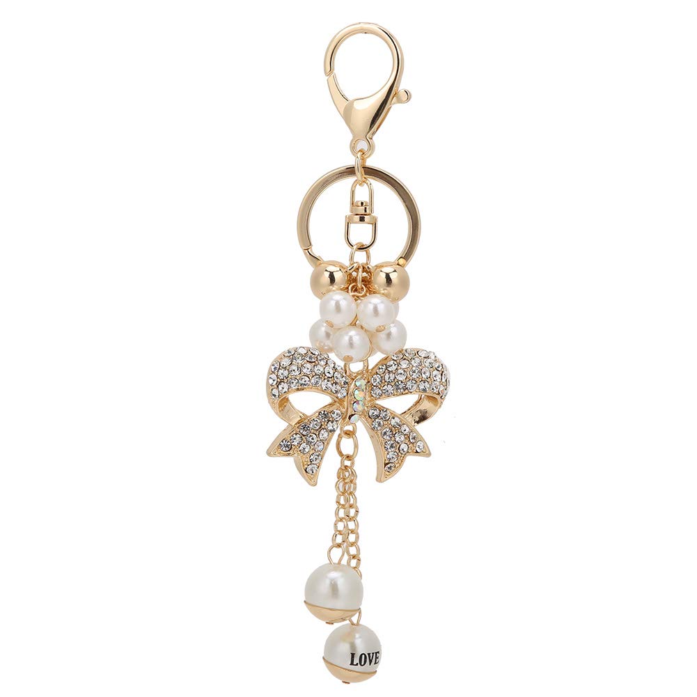 Heepdd Women's Default Rhinestone Bowknot Keychain, Sparkling Alloy Pearl Charm For And Girls, Elegant Purse Bag Phone Decoration Accessory For Daily Use Travel Gift