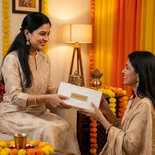 Image of Pocket Temple for Wedding Gift, Housewarming Gift & Pooja Room Decor | Gold Plated Photo Frame with Charan Paduka - 8 Inches (Laxmi Kuber - Double Decker - White)