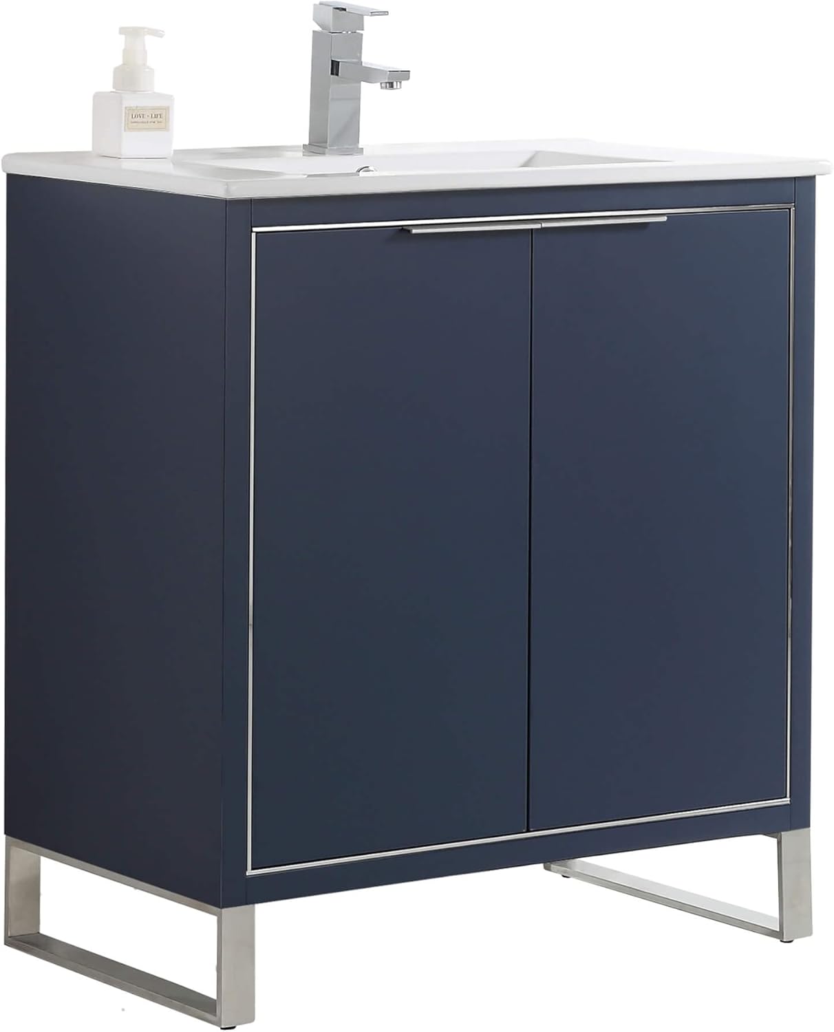 Fine Fixtures Opulence Collection 30 in. W x 18 in. D x 33 in. H Bathroom Vanity in Navy Blue with White Ceramic Sink - Chrome Hardware