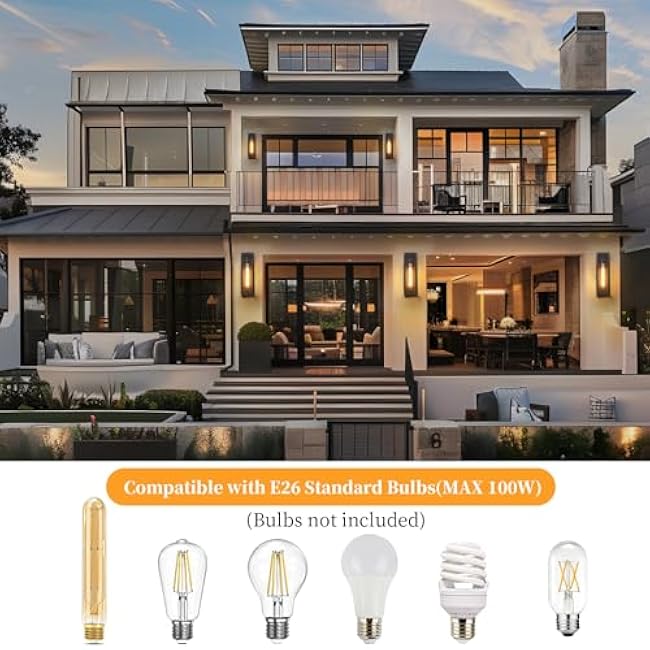 16'' Large Outdoor Wall Sconce Lights 2Pack, Waterproof Black Exterior Lighting Fixtures, Front Porch Lights Coach Outdoor Garage Lighting Fixtures Wall Mount Carriage Lights Exterior for House