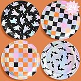 xo, Fetti Halloween Plates - 24 pcs | Halloween Tablescape, Spooky Season Setting, Haunted House Party, Checkered Kids Table Decor
