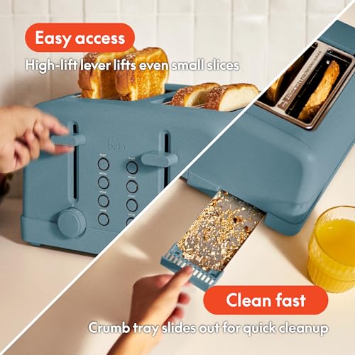 Image of bella 4 Slice Toaster, 6 Setting Shade Control with Reheat & Cancel Buttons, Removable Crumb Tray, Anti Jam & Auto Shutoff, 900 Watt, Surf