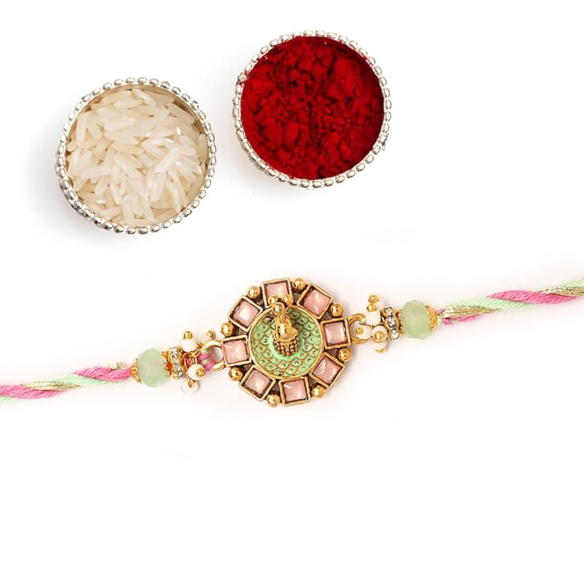 Golden Peacock Kundan Rakhi for Brother, Pack of 2